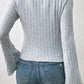 Ribbed Round Neck Flare Sleeve T-Shirt