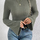 Ribbed Round Neck Flare Sleeve T-Shirt