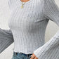 Ribbed Round Neck Flare Sleeve T-Shirt