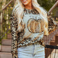 Pumpkin Graphic Leopard Round Neck Long Sleeve Sweatshirt