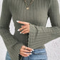 Ribbed Round Neck Flare Sleeve T-Shirt