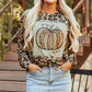 Pumpkin Graphic Leopard Round Neck Long Sleeve Sweatshirt