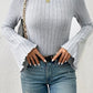 Ribbed Round Neck Flare Sleeve T-Shirt