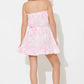 Hot Pink Printed Gauze Strapless Dress