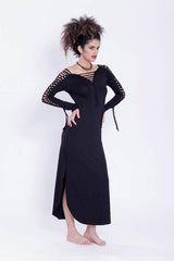 GOA MAGIC Long Sleeve Black Maxi Dress, Pixie Dress