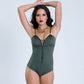 GOA MAGIC Suede Look Olive Green One Piece Swimsuit For Women "CUT"