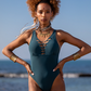 GOA MAGIC Teal One Piece High Leg Swimsuit For Women "KEREN" (Lycra Fabric)