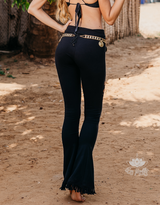 GOA MAGIC Flare Fringe Pants For Women In Black with Floral Cutouts