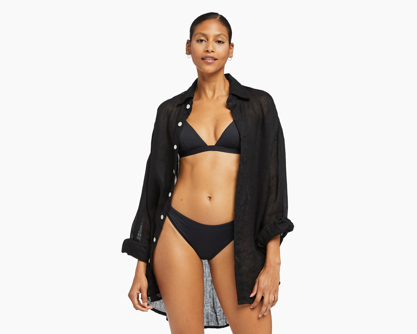 Vitamin A Swim Playa Linen Oversized Shirt - Ecolinen Gauze Black