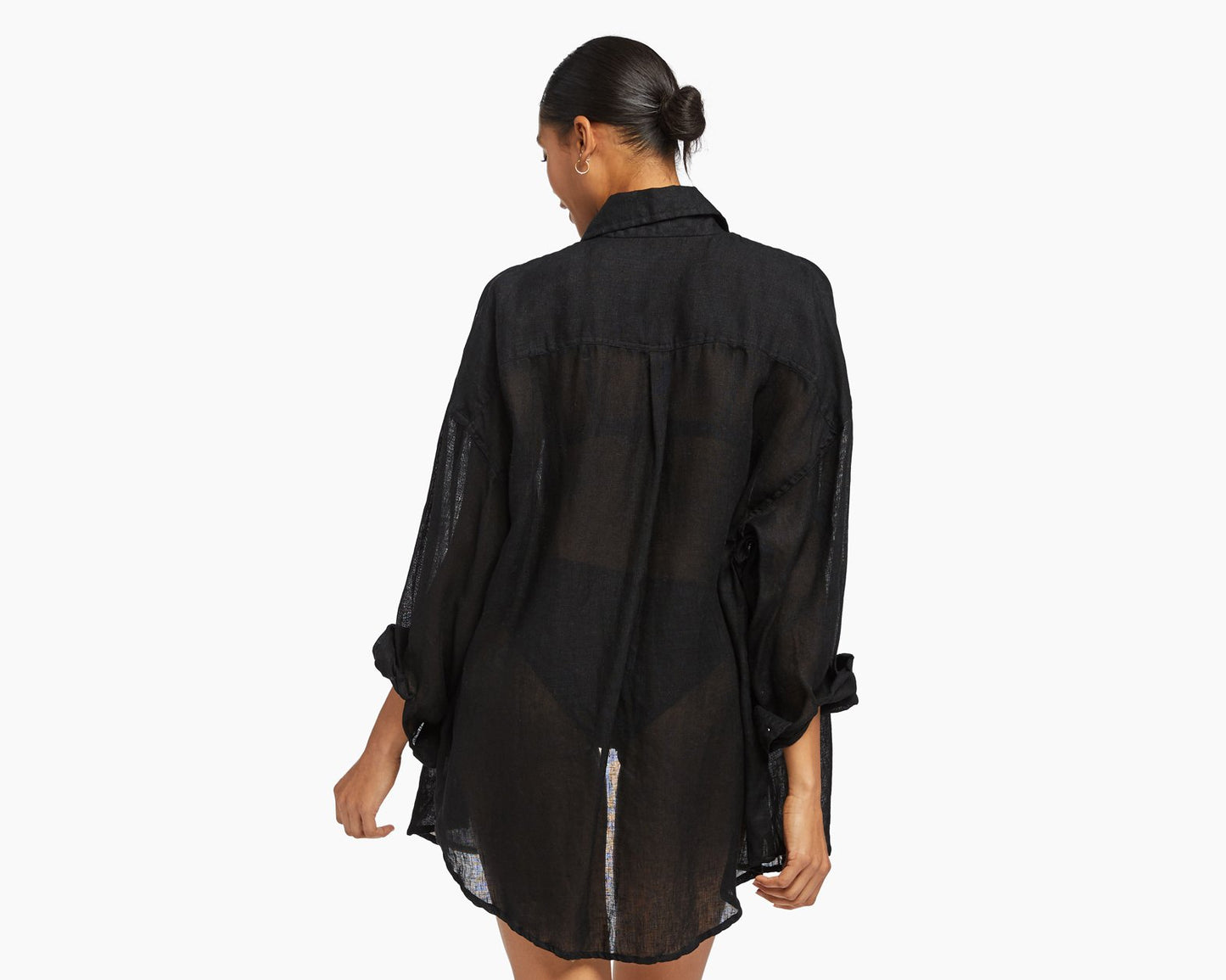 Vitamin A Swim Playa Linen Oversized Shirt - Ecolinen Gauze Black